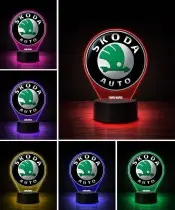 Lampka LED 3D Skoda Logo Personalizowana z Imieniem Napisem RGB Pilot Prezent dla Kierowcy