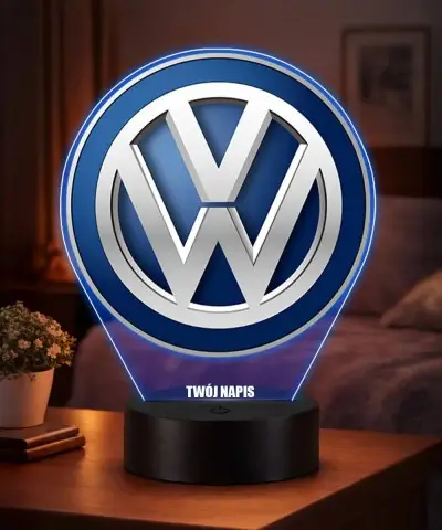 Lampka LED 3D Volkswagen Logo Personalizowana z Imieniem Napisem RGB Pilot Prezent