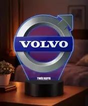 Lampka LED 3D Volvo Logo Personalizowana z Imieniem Napisem RGB Pilot Prezent dla Kierowcy