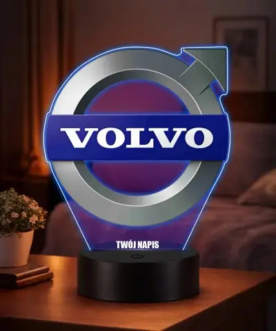 Lampka LED 3D Volvo Logo Personalizowana z Imieniem Napisem RGB Pilot Prezent dla Kierowcy