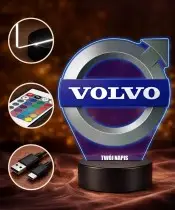Lampka LED 3D Volvo Logo Personalizowana z Imieniem Napisem RGB Pilot Prezent dla Kierowcy