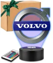 Lampka LED 3D Volvo Logo Personalizowana z Imieniem Napisem RGB Pilot Prezent dla Kierowcy