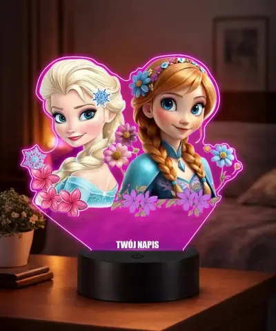 Lampka Kraina Lodu Elsa Anna LED 3D Personalizowana Imię Prezent dla Dziewczynki