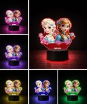 Lampka Kraina Lodu Elsa Anna LED 3D Personalizowana Imię Prezent dla Dziewczynki