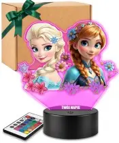 Lampka Kraina Lodu Elsa Anna LED 3D Personalizowana Imię Prezent dla Dziewczynki