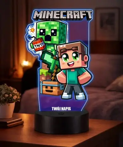 Lampka Minecraft LED 3D Personalizowana z Imieniem Prezent dla Dziecka