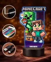 Lampka Minecraft LED 3D Personalizowana z Imieniem Prezent dla Dziecka