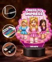 Lampka Roblox Dress To Impress LED 3D Personalizowana z Imieniem Prezent dla Dziewczynki