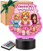 Lampka Roblox Dress To Impress LED 3D Personalizowana z Imieniem Prezent dla Dziewczynki
