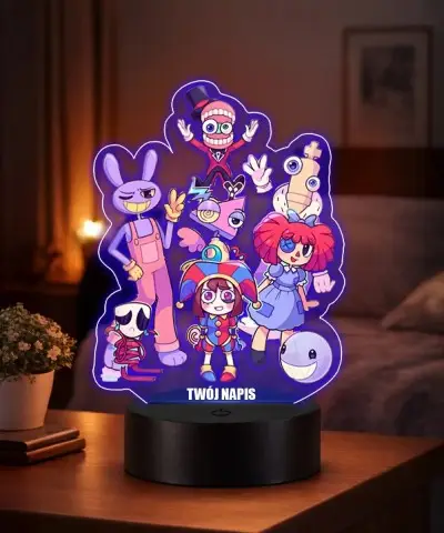Lampka The Amazing Digital Circus Pomni Jax LED 3D Personalizowana z Imieniem