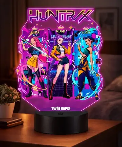Lampka LED 3D Huntrix Personalizowana z Imieniem Napisem Prezent dla Dziewczynki Fanów Huntrix K-Pop