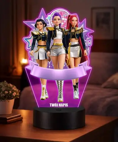 Lampka LED 3D Huntrix Personalizowana z Imieniem Napisem Prezent dla Fanki K-Pop