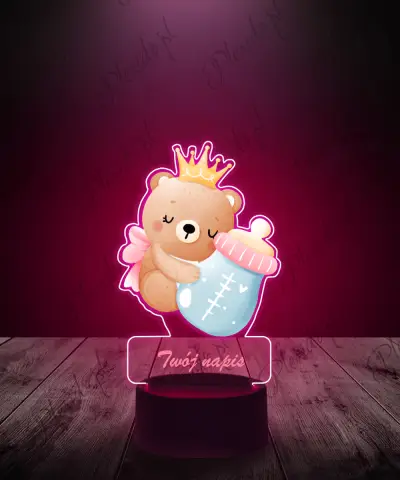 lampka_led_3d_plexido_z_nadrukiem_miś_z_butelką_róż