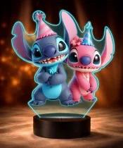 Stitch and Angel Birthday 3D LED Night Light with Name