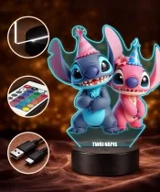 Stitch and Angel Birthday 3D LED Night Light with Name