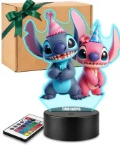 Stitch und Angel Geburtstag 3D LED Nachtlicht mit Namen