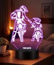 Lampka Nocna LED 3D Motocyklista z Dzieckiem na Crossie