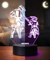 Lampka Nocna LED 3D Motocyklista z Dzieckiem na Crossie