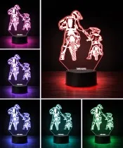 Lampka Nocna LED 3D Motocyklista z Dzieckiem na Crossie