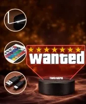Wanted Game 3D LED Night Light with Name