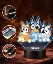 Bluey Bingo und Muffin 3D LED Nachtlicht mit Namen