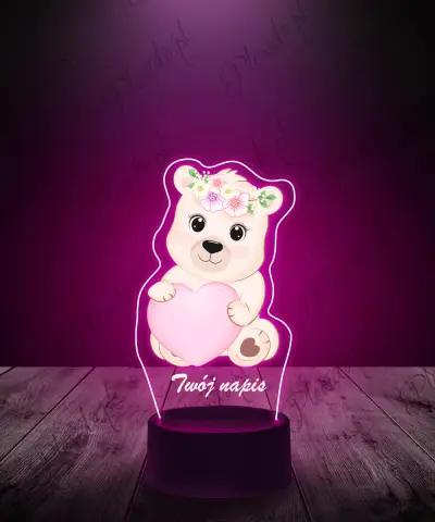 lampka_led_3d_plexido_z_nadrukiem_miś_z_serduszkiem